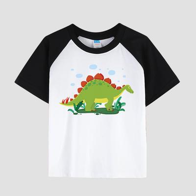 Kids' Printed T-Shirt with Inserted Shoulder, Round Neck, Cotton Fabric, Boy's Casual Stylish Short Sleeve Top for Summer
