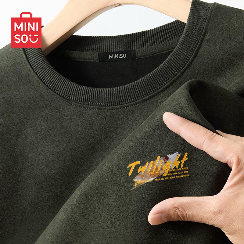 MINISO Men's Heavyweight Suede-Feel Crewneck Sweatshirt
