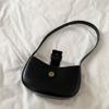 Borsa a tracolla singola con fibbia in metallo vintage da donna, borsa da ascella, borsa a mano semplice nera