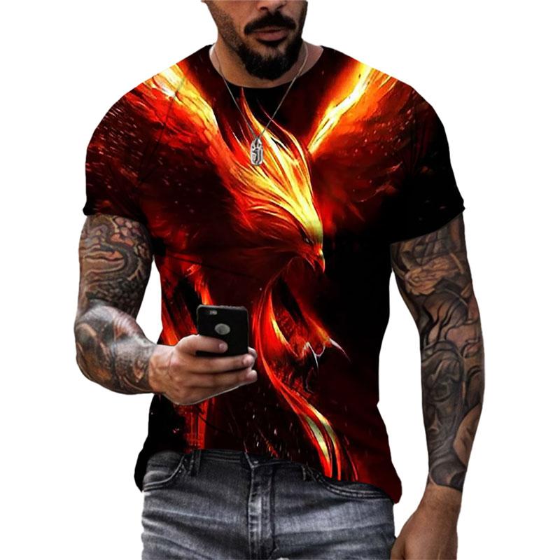 Léto Nová móda Cool Divine Bird Phoenix grafická trička Muži Neformální harajuku 3D potištěné streetwear s kulatým výstřihem Trička Topy