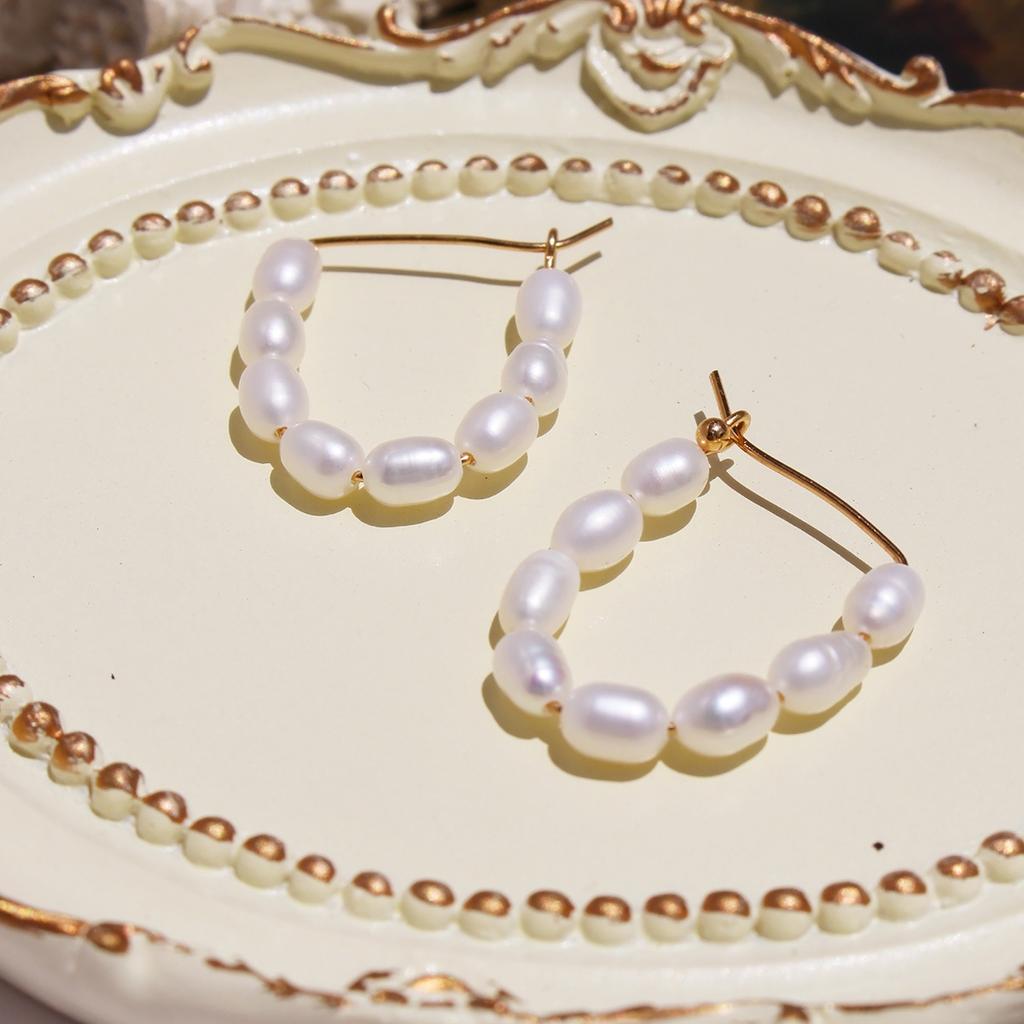 Original Handmade U-Shaped Natural Freshwater Pearl Beaded Earrings Women'S Light Luxury Premium Commuter Earrings A11