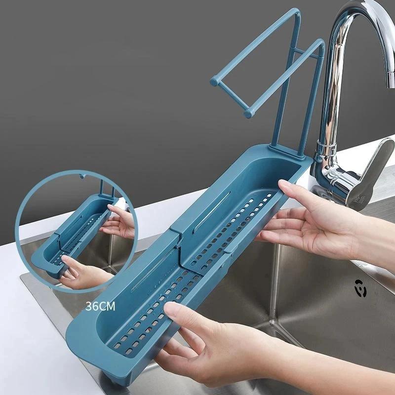 Telescopic Sink Shelf Kitchen Drainer Rack Organizer Soap Sponge Holder Towel Rack Storage Organizer Basket Gadgets Accessories