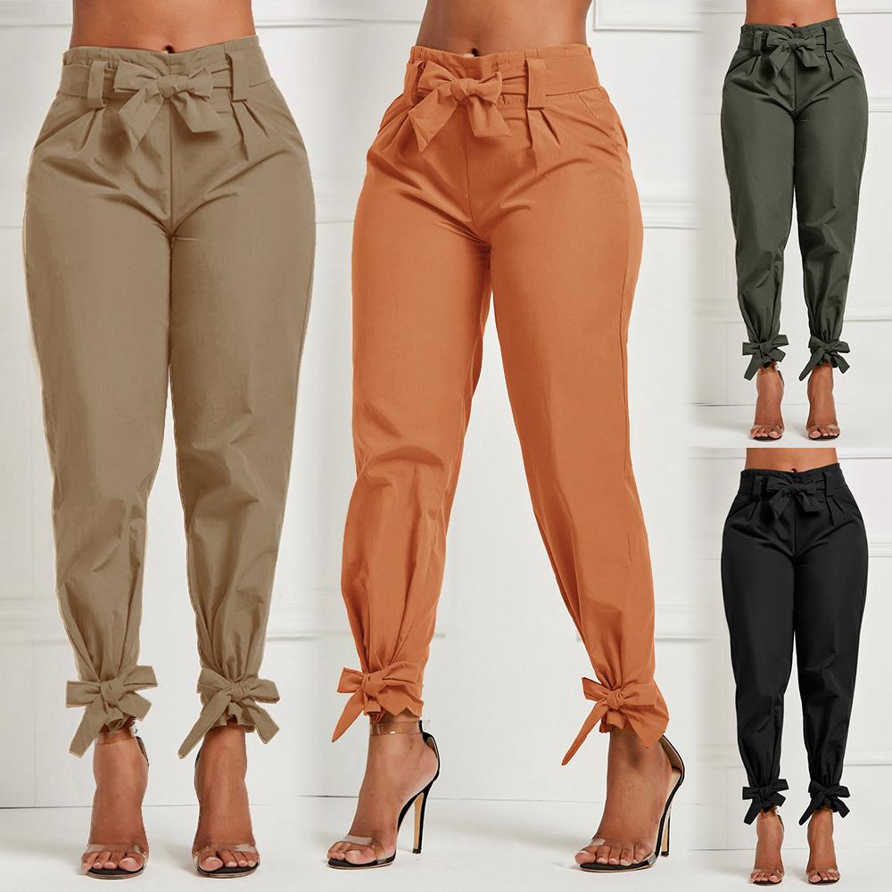 Women High Waist Ruffle Bow Tie Pants 