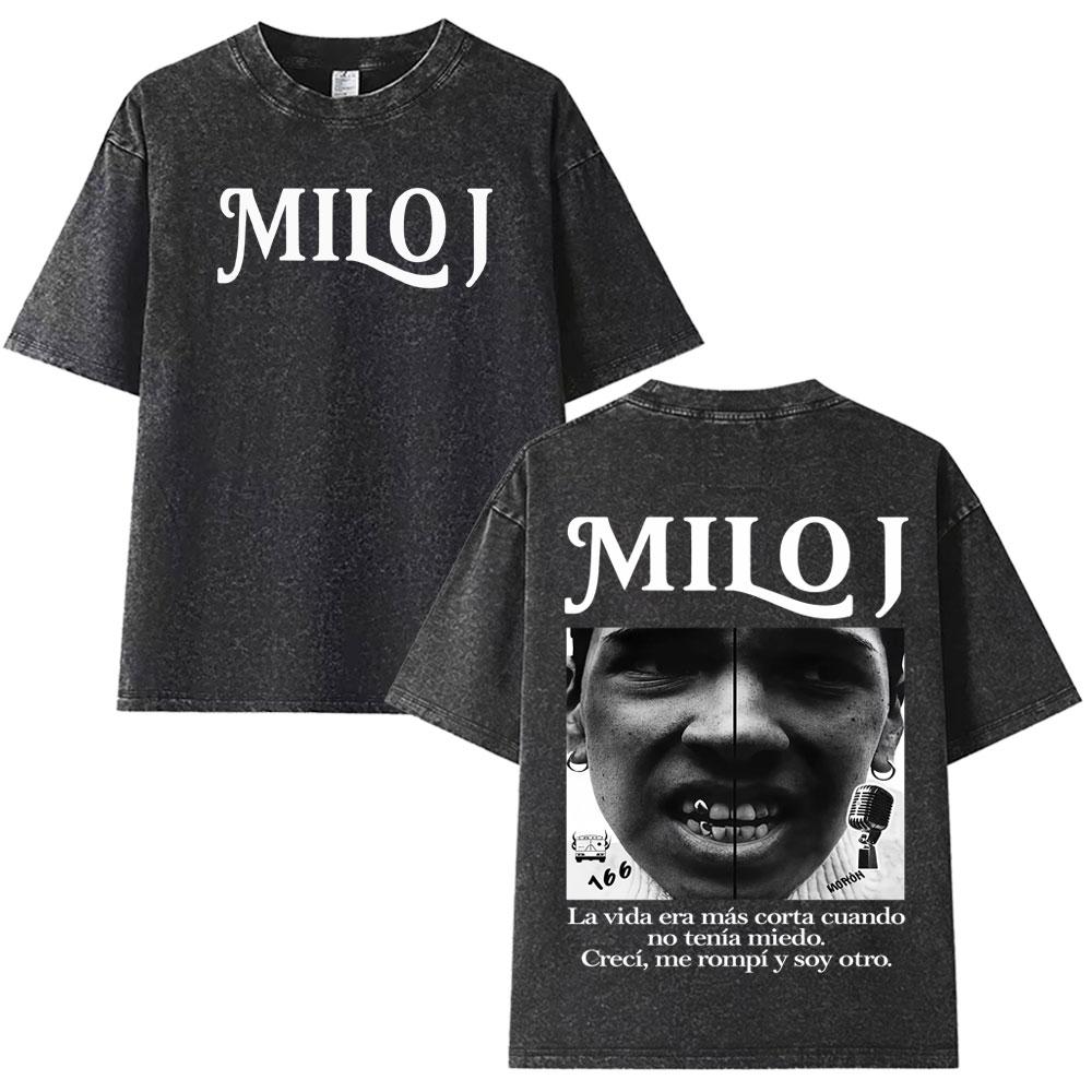 Milo J  Album Casual Graphics Vintage Washed Tee Hip Hop Oversized T Shirt Mens Women Streetwear Short Sleeve Tshirts Unisex