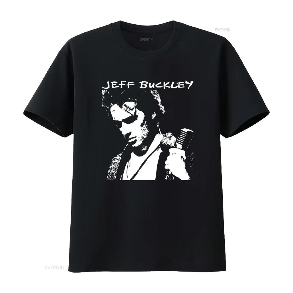 Jeff Buckley 90s Black And White T shirt Retro Musician Print Casual vintage Washed streetwear Unisex fashion Comfortable