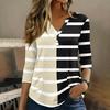 Womens 3/4 Sleeve V Neck Henley Pullover Top Geometric Print Casual Loose Fit Tunic Shirt