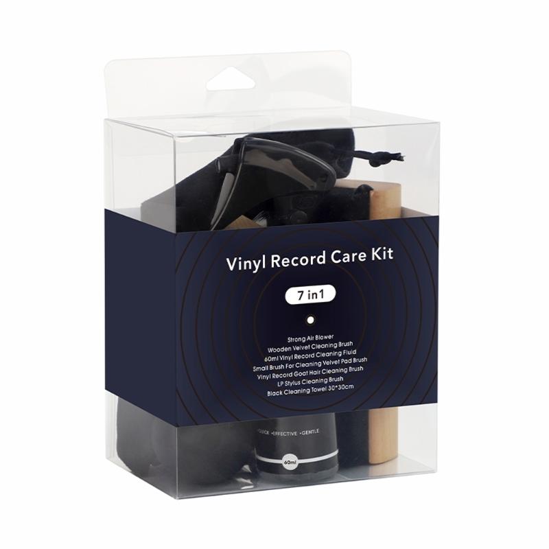7 in 1 Vinyls Record Cleaning Kit for Turntables Record Wood Handle Velvet Brush Air Blower Styluses Brush Storage Bag