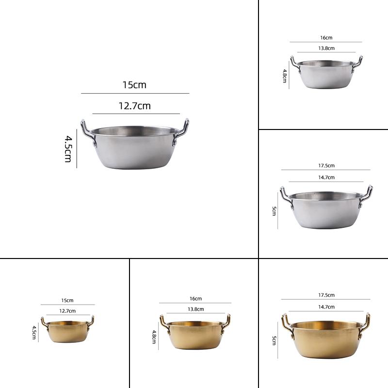 1pc Korean Style Salad Bowl 304 Stainless Steel Golden/Silver Instant Noodle Bowl with Double Handle Snack and French Fry Bowl