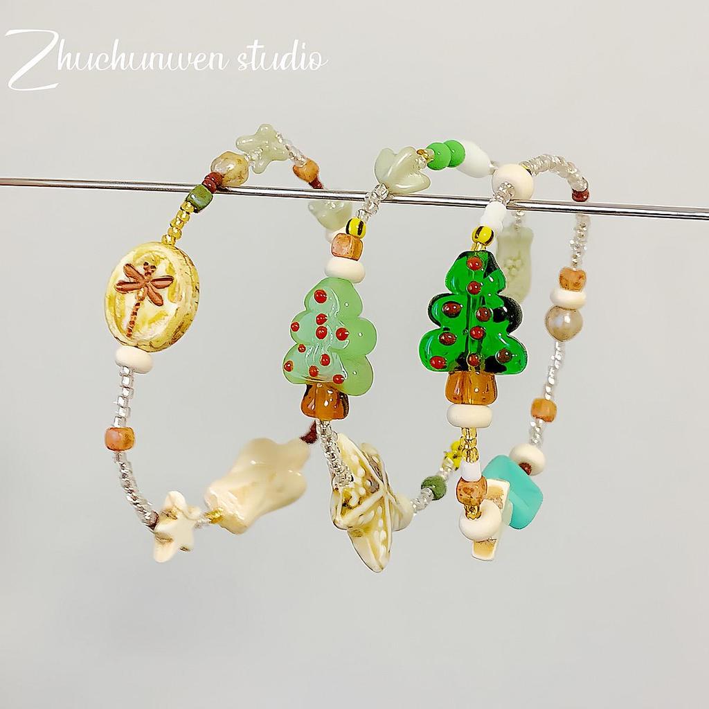 Hand-Painted Christmas Tree Glass Beads for DIY Jewelry & Phone Chains