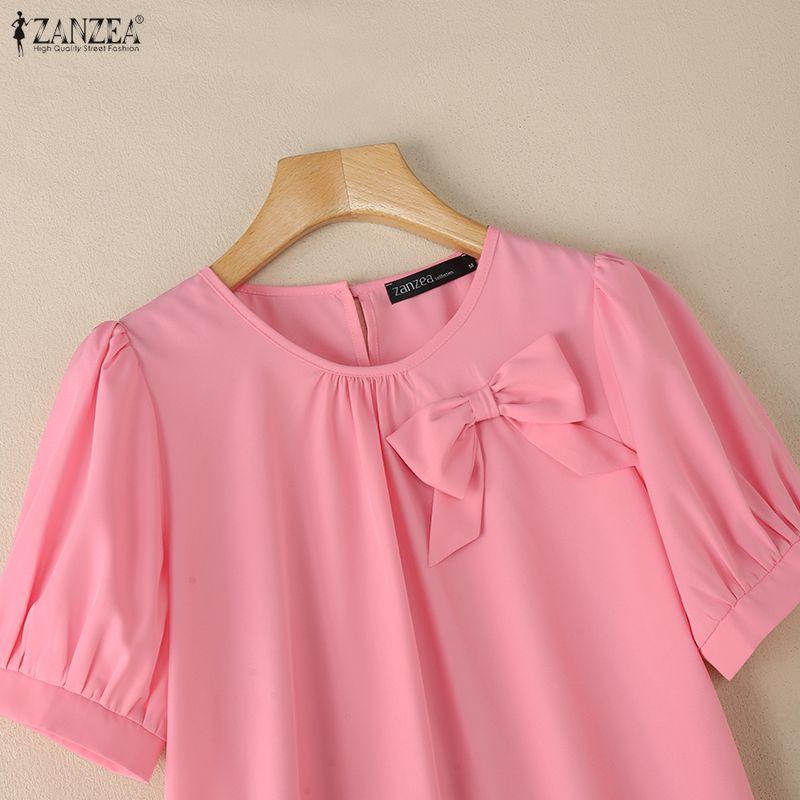 ZANZEA Lässige Damenbluse mit Rundhalsausschnitt und kurzen Ärmeln für den Sommer