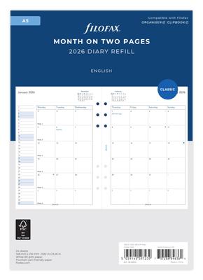 Filofax 2026 Systemplaner Nachfüllblatt, A5, Monatlich, Weiß, Januar-Start, 26-68510, Offiziell importiert