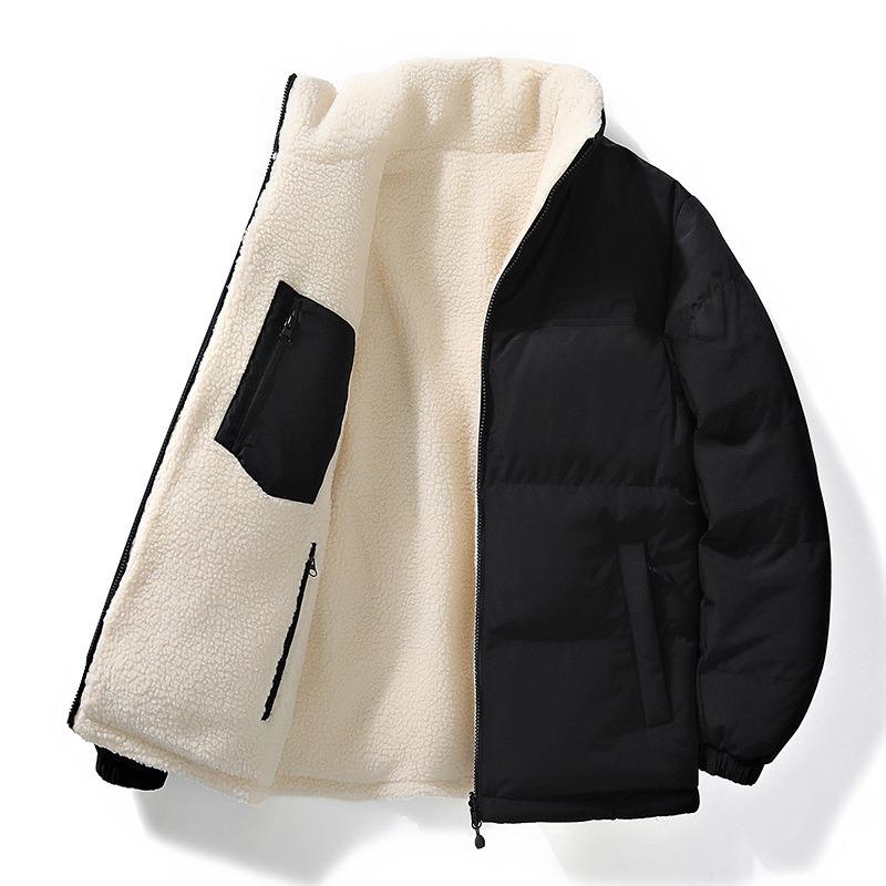 Padded-on jacket men's winter new lamb wool piled thickened bread cotton-padded jacket double-sided wear loose warm padded jacket women