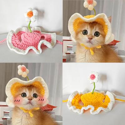 1PC Handmade Soft Breathable Crochet Sun Hat For Small Dogs And Cats Under 8kg Summer Beach Outdoor UV Protection Pet Accessories Fashion