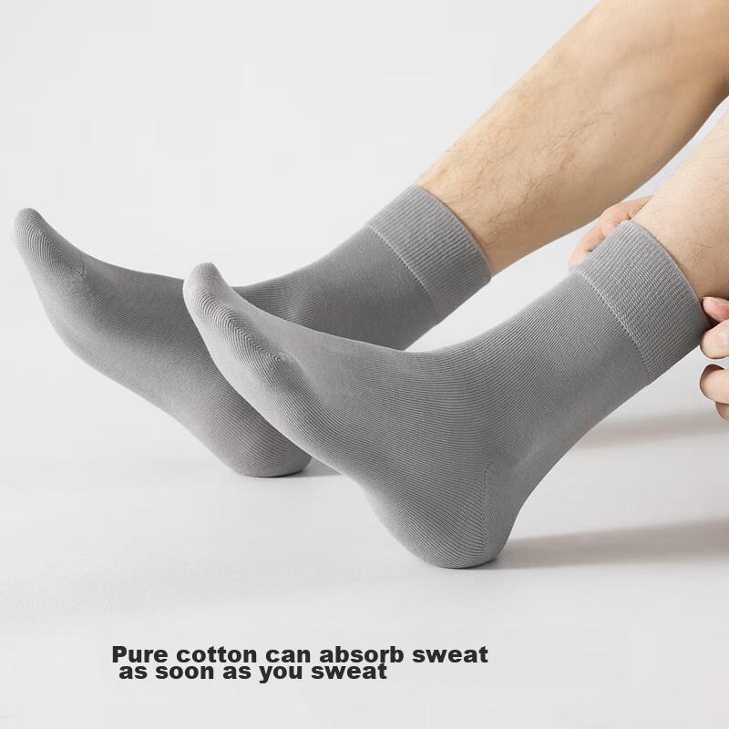 JOAE [100% Pure Cotton Odor-Resistant] Men's Socks, Spring And Autumn Breathable Sweat-Absorbing Mid-Calf Business Casual Socks