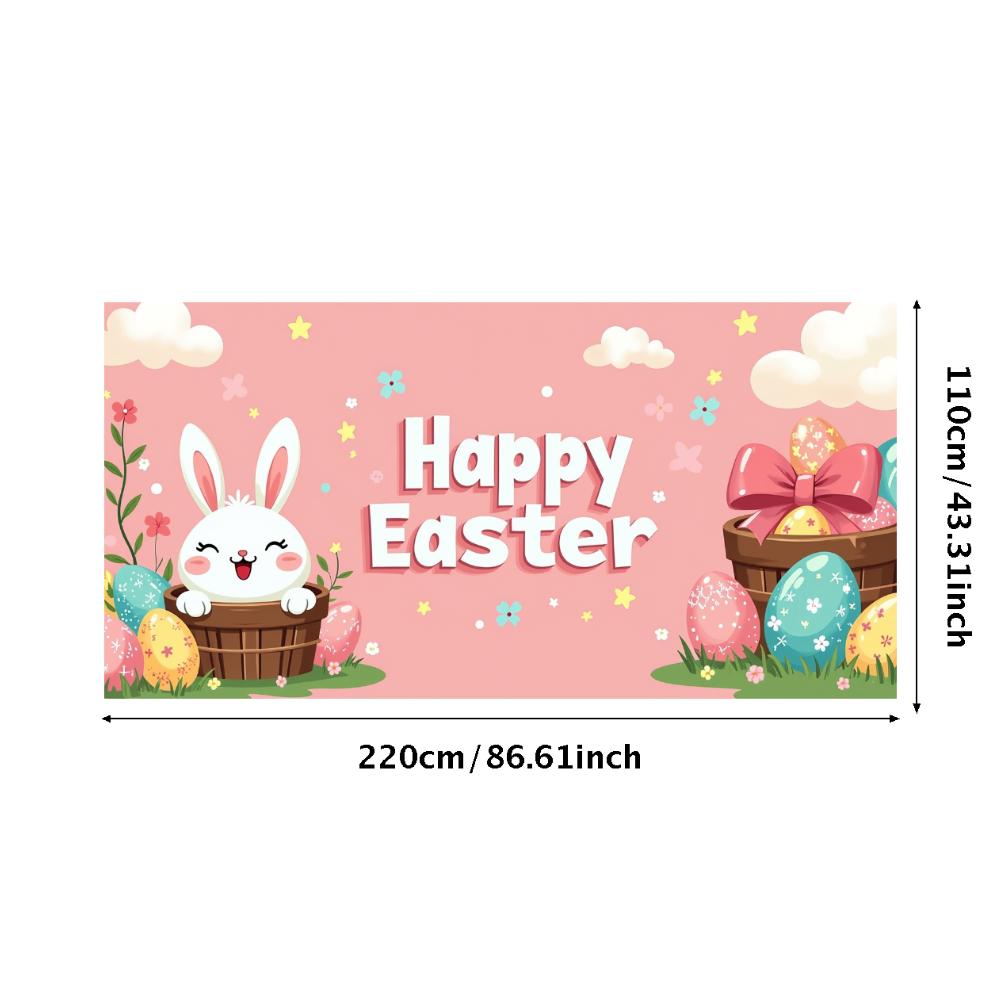 Happy Easter Banner Bunny Ears With Colorful Eggs Butterflies Backdrop Decorations Spring Celebration Background Party Supplies