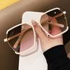New Oversized Square Metal Half Frame Shades Sunglasses Women Vintage Gradient UV Resistant Sunglasses  Para Hombre