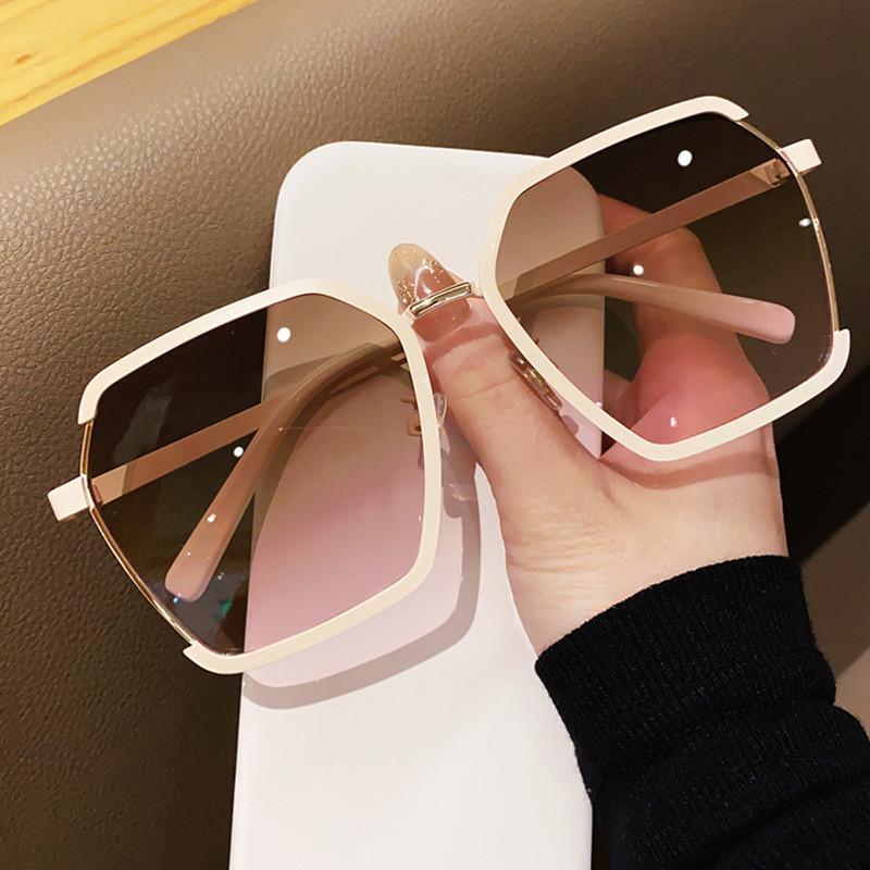 New Oversized Square Metal Half Frame Shades Sunglasses Women Vintage Gradient UV Resistant Sunglasses  Para Hombre