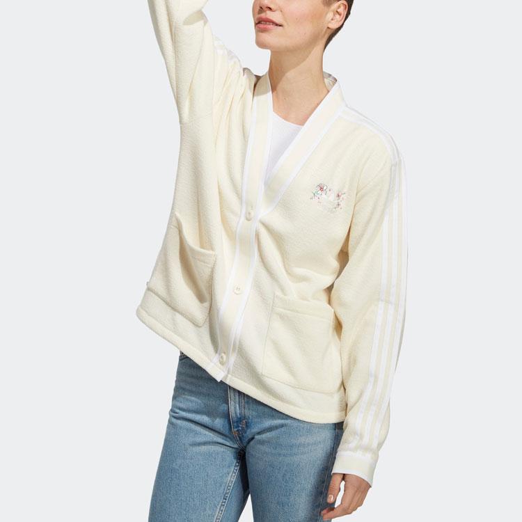 adidas Sakura Limited Edition Gestreiftes Sportstrickoberteil mit V-Ausschnitt Damen Tops Off-White IP3761