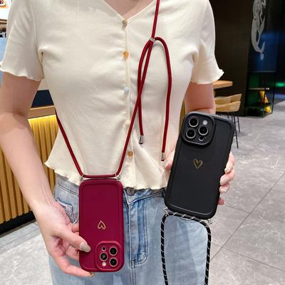 Süßes Herz-Crossbody-Lanyard-Flüssig-Tpu-Softcase für iPhone 16 Plus 15 14 13 12 Pro Max 11 Halskettenband Stoßfeste Bonbonfarbene Abdeckung