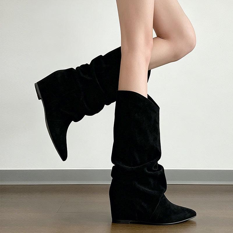 Early autumn western cowboy boots versatile wasteland wind heap boots women's inner height increase and thinness retro boots women's boots