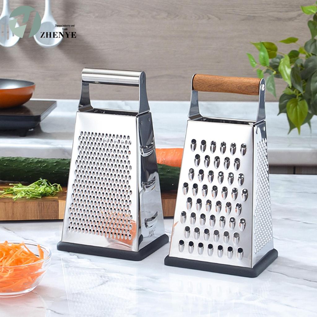 Multifunctional Handheld Stainless Steel Grater with Wooden Handle - Four-Sided Vegetable & Fruit Shredder