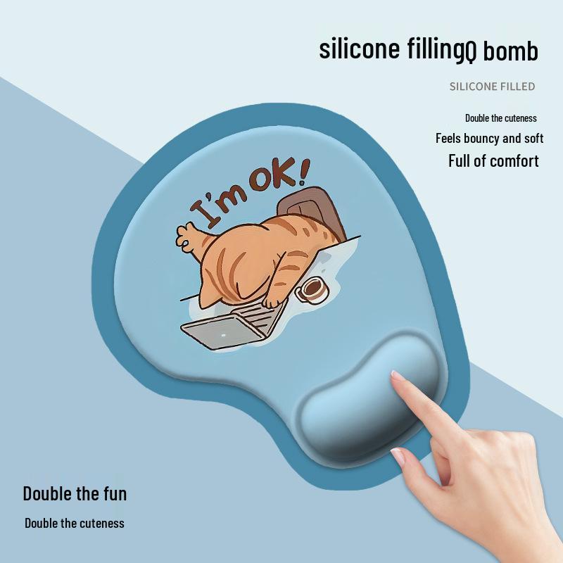 Cartoon Animal Silicone Mouse Pad with Wrist Support - Customizable and Dirt-Resistant.