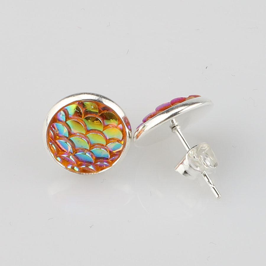 10mm Silver-Tone Steel Fish Scale Sequin Stud Earrings