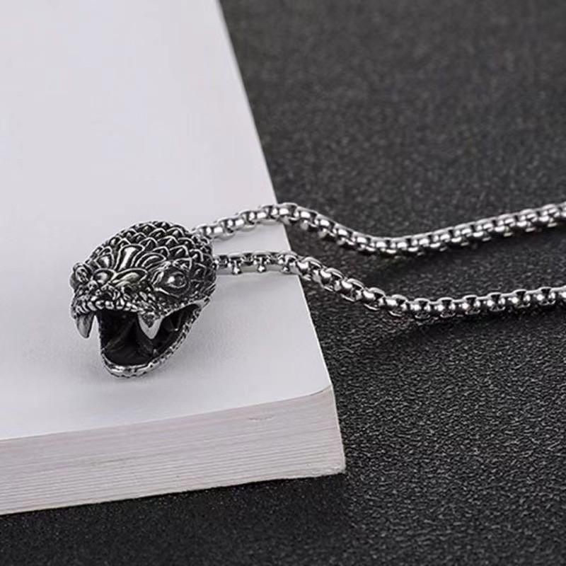 Snake Head Retro Men's Exaggerated Pendant Trendy Men's Stainless Steel Foreign Hip-hop Python Necklace