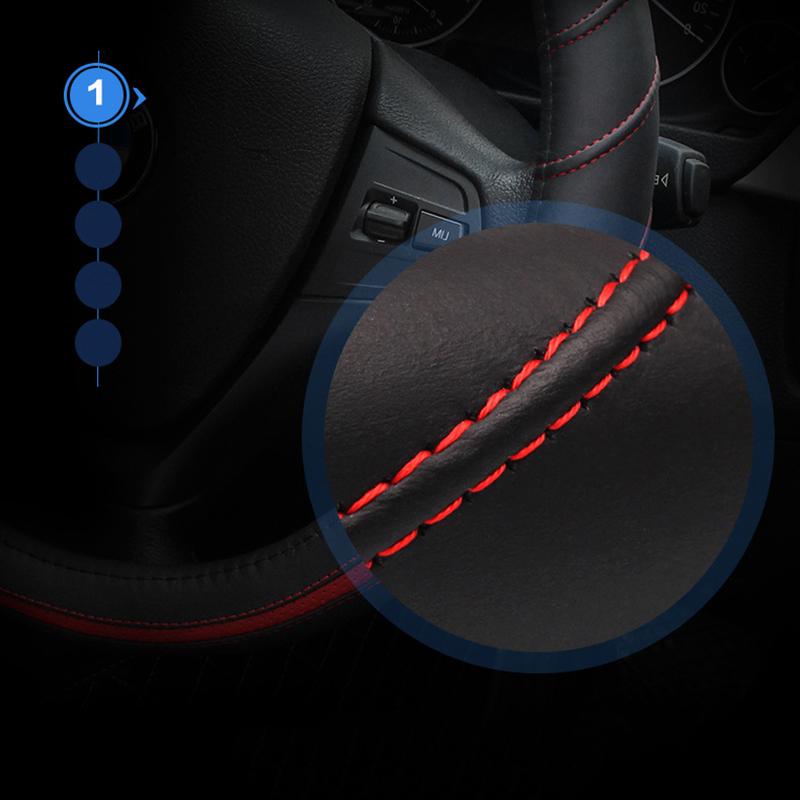 

38cm Stylish Car Steering Wheel Cover Cowhide Leather Anti-skid Steering Wheel Sleeve Black