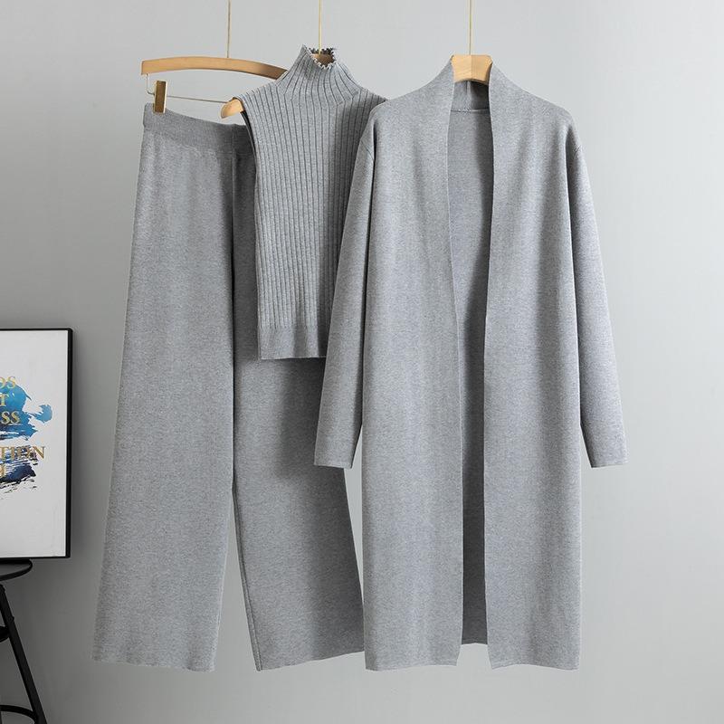 Autumn and Winter Women's Plus Size Lazy Temperament Knitting Suit Sleeveless Vest Sweater Cardigan Pant Suit