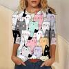 Trendy Cute Cat Flower Girl Commuting Elegant Printed Long Sleeve T-Shirt