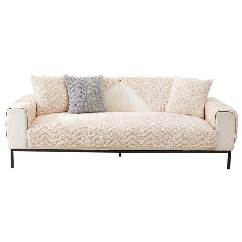 Lamb Fleece Sofa Cushion Non-Slip Plush Seat Cushion Washable Leather Sofa Cover Thickened Sofa Back Towel Cover Cloth