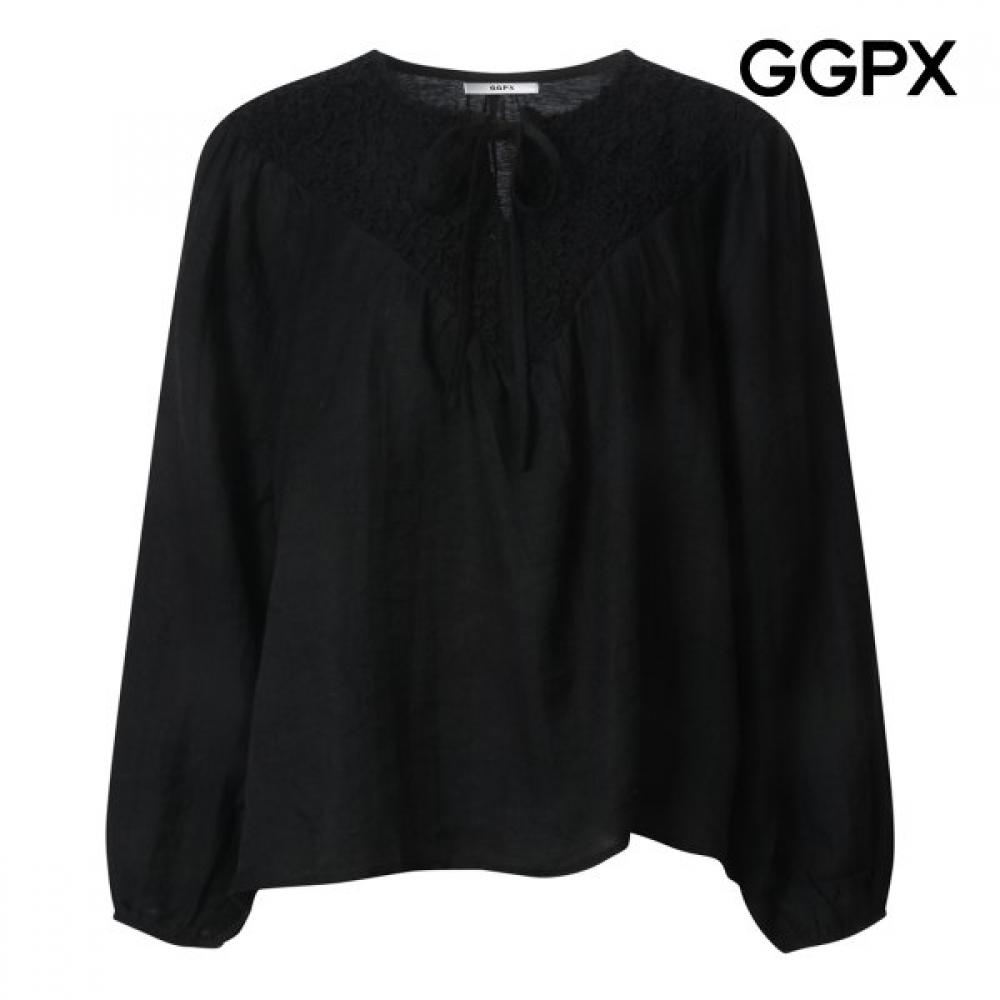 Ggpx New York Embossed Ribbon Spring Linen Blouse Gq2sh006b Ivory/F