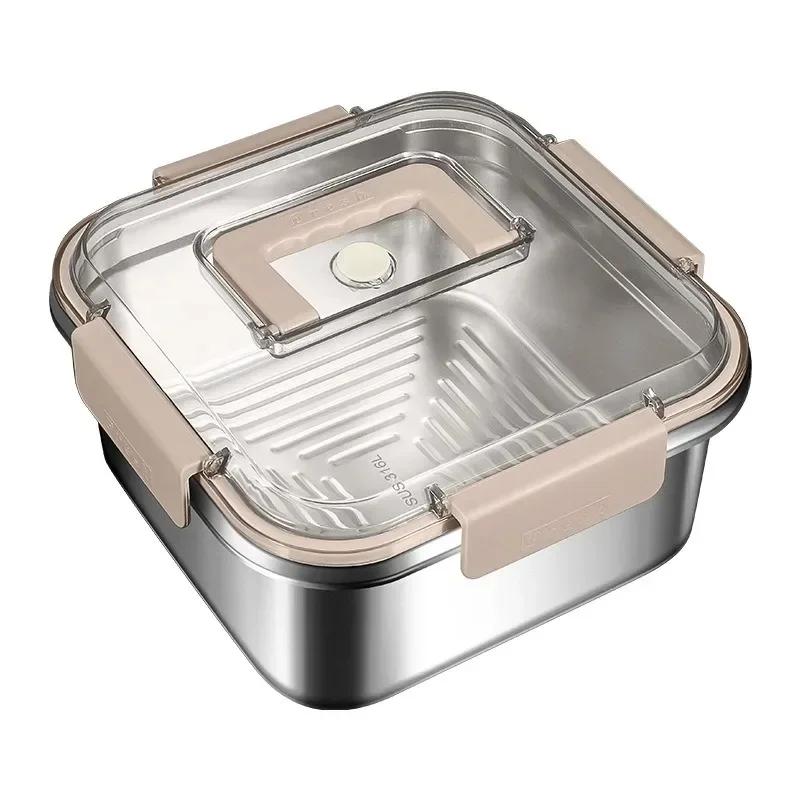 Stainless Steel Handle Lunch Box Food Grade Refrigerator Storage Box Microwave Household Large Capacity Sealed Picnic Box