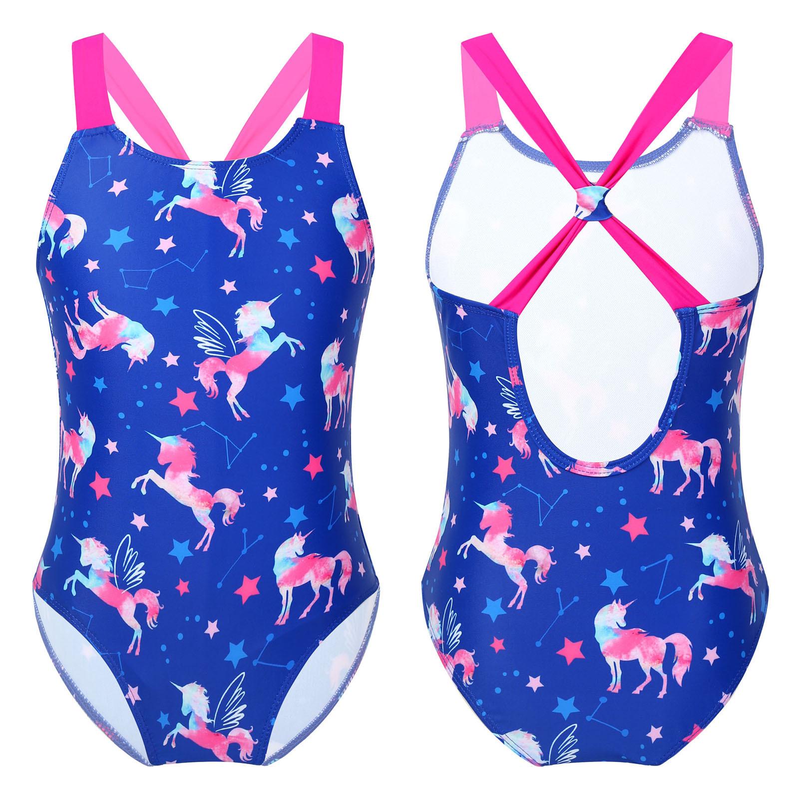 IEFiEL 2 Meisjesbadpak Zomer Braziliaanse strandbadpakken Draag schouderbandjes Eendelige badpakken voor kinderen Meisjesbadkleding 9-10 Years helder roze/blauw