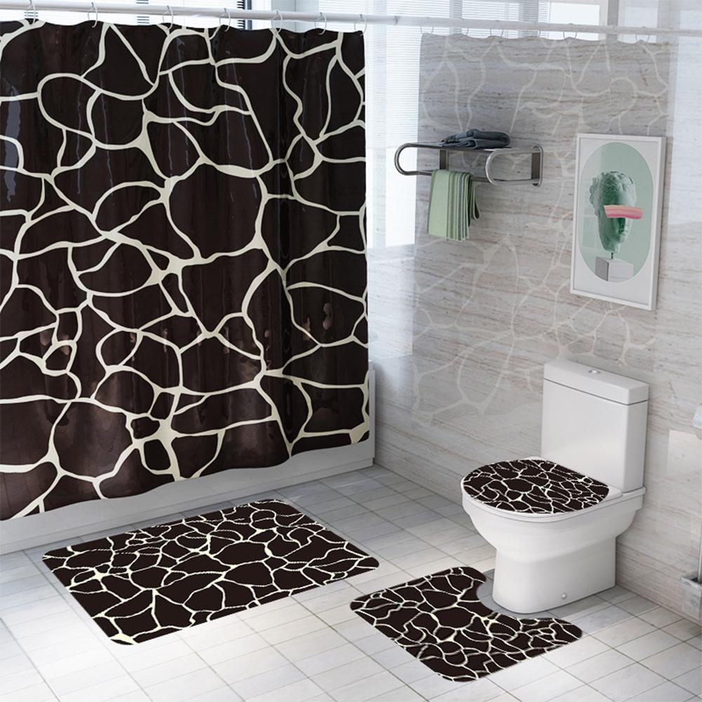 Marble Printed Shower Curtain Rug Lid Toilet Cover Mat Bath Mat Set Bathroom Curtains with 12 Hooks