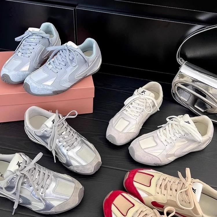 4CM Inner Height Increase Soft Leather Silver German Training Shoes Women's 2025 New Mesh Breathable Leisure Sports Hiking Forrest Gump Shoes