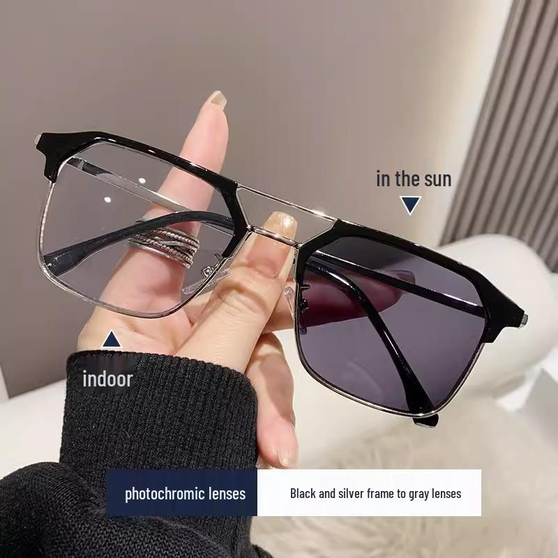 Photochromic Blue Light Blocking Glasses, Metal Double Bridge, Trendy Retro Browline, Personalized Prescription STEM Frame.