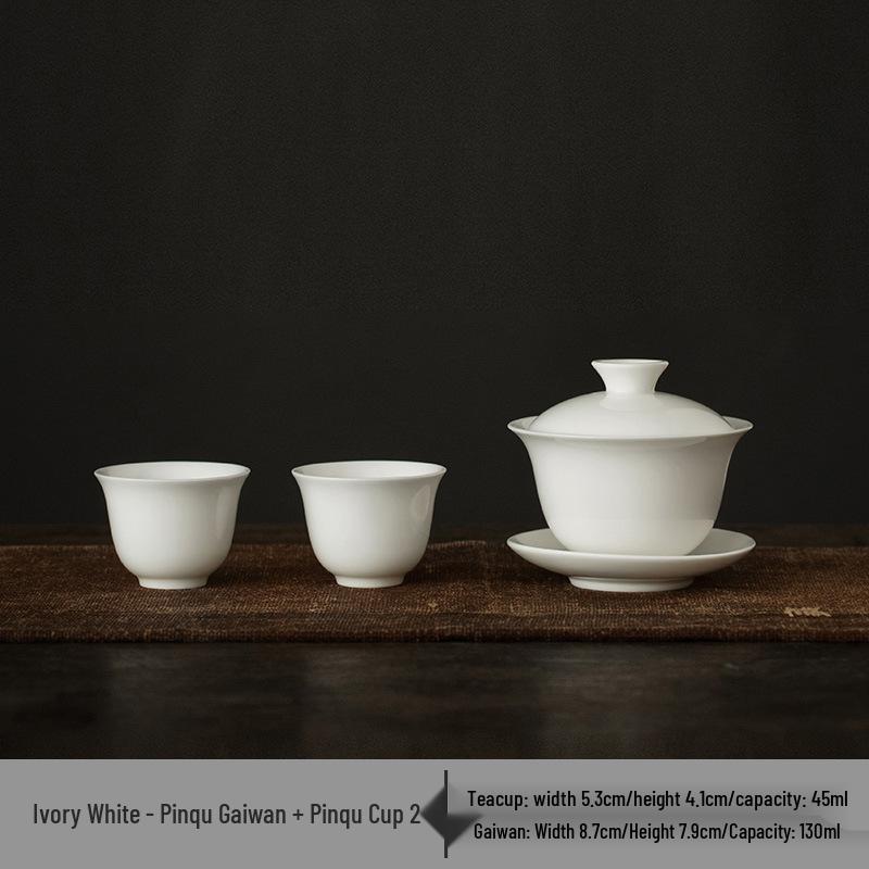 Ivory White Ceramic Gongfu Tea Set: Teapot with Two Porcelain Tasting Cups