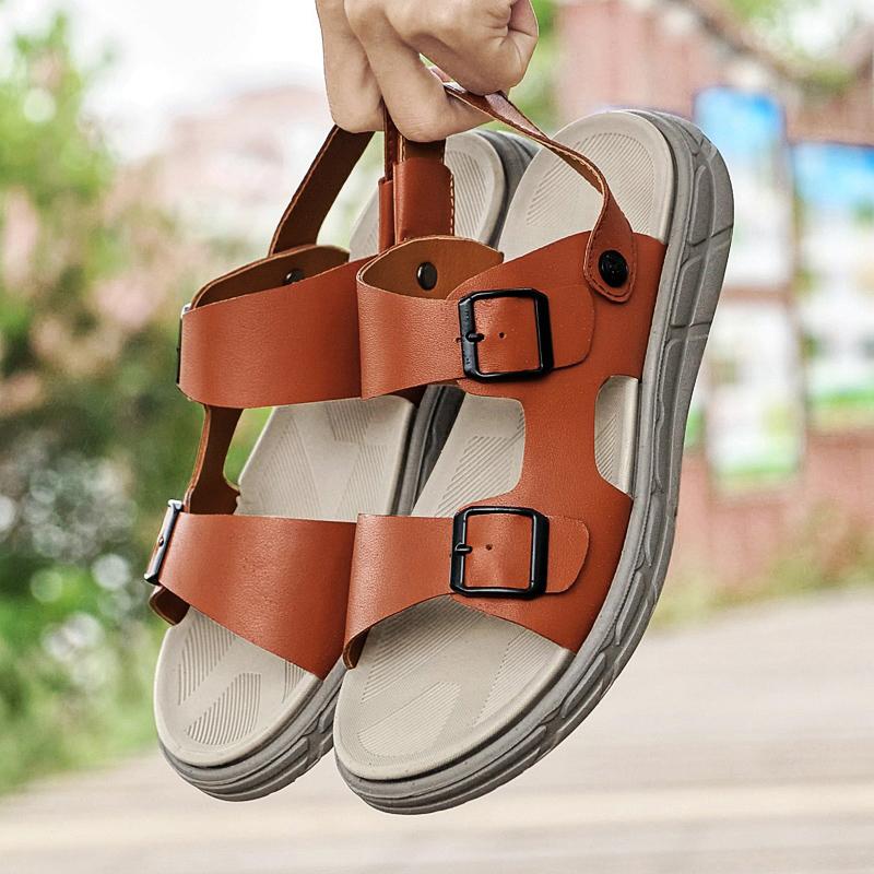 Fashion 2025 Men's Leather Casual Shoes Thick Soles Wear-resistant Soles Summer Sandals High-quality New Outdoor Men's Beach Shoes