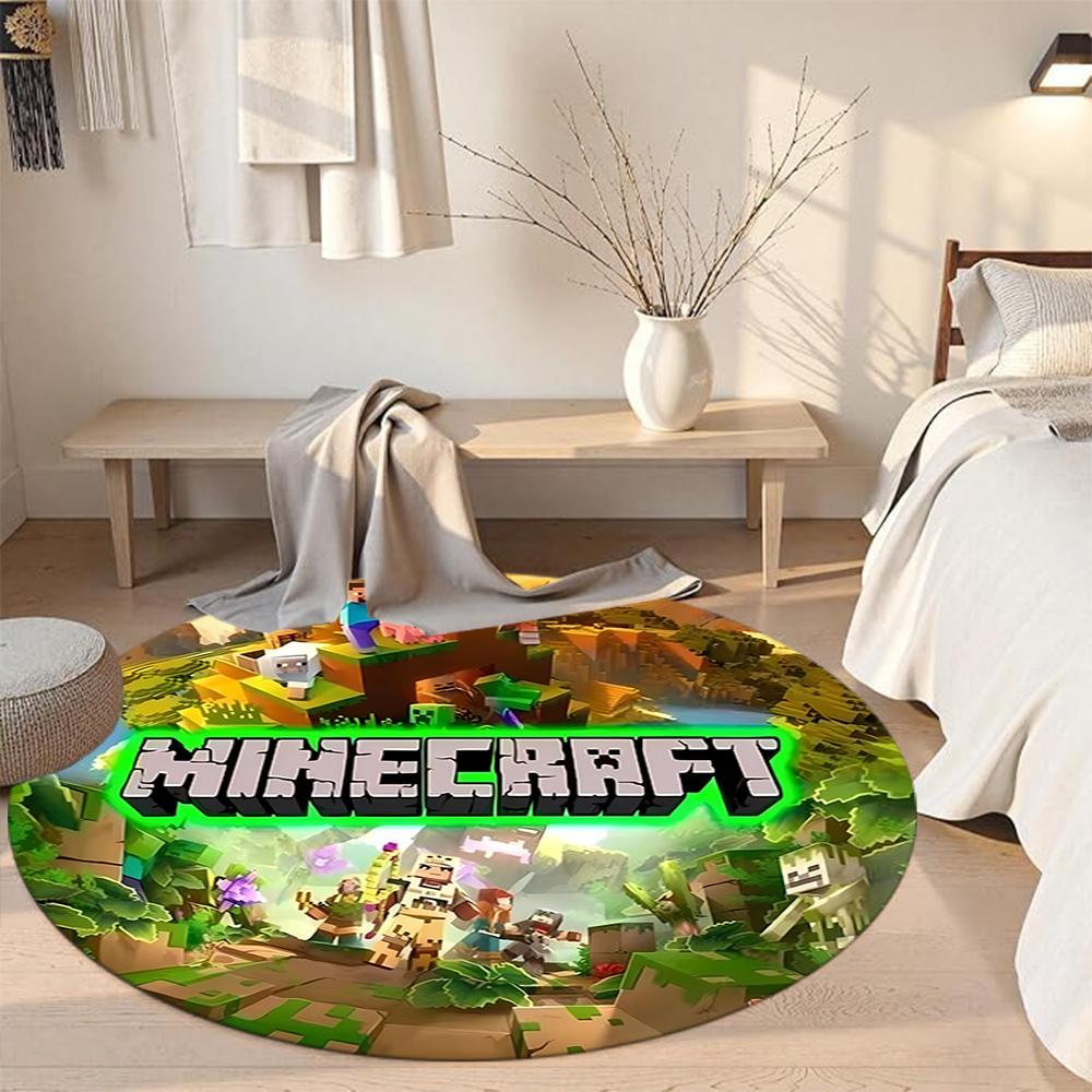 Minecraft Round Floor Rug Suitable for Bedrooms Foyer Game Room Study room Antislip Round Carpet Anime Office Decor Gift for Festivals