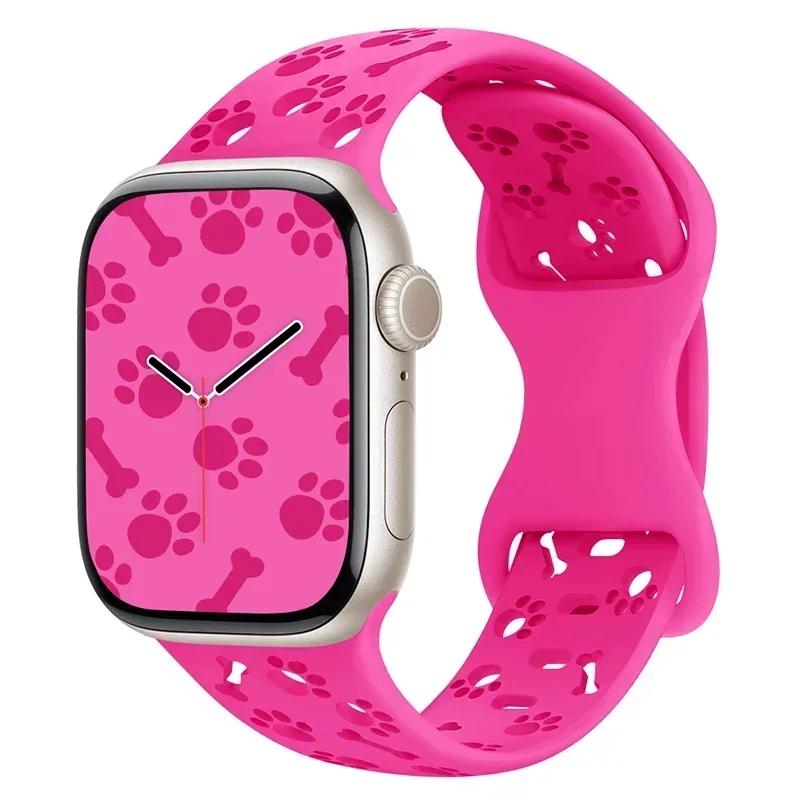 Correa de Silicona con Huella de Pata de Perro para Correa de Apple Watch 49mm 46mm 42mm 44mm 41mm 40mm 38mm Pulsera Series 10 9 8 7 SE 6 5 4 3 Ultra2