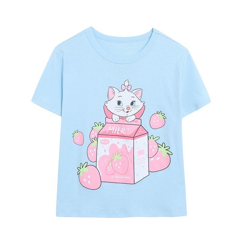 

Внешняя торговля 100% хлопок ~ Мультяшная футболка с коротким рукавом женская облегающая утягивающая короткая с высокой талией трикотажная рубашка в рубчик гару Slight Flaw XS