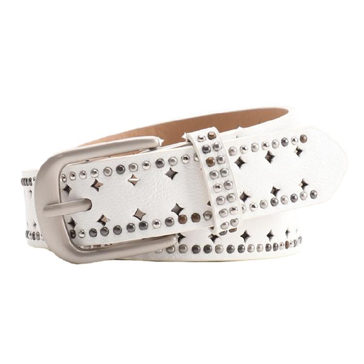 Rocker Fashion Adjustable Women's Belt With Metal Rivets Detail Soft PU Leather Strap For Multiple Occasion