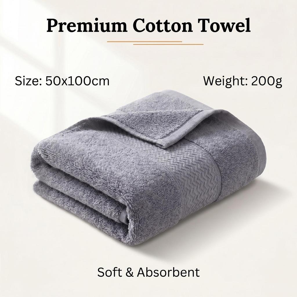 Antibacterial Pure Cotton Bath Towel 50x100cm - Absorbent, Soft, Adult Size