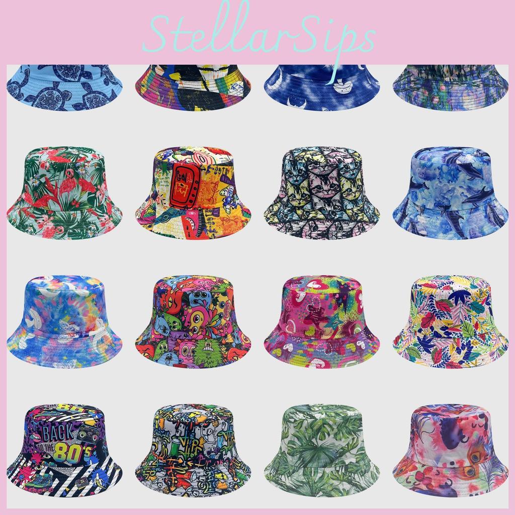 Tie Fisherman Dye Hat Uv Protection Assorted Colors Print Butterfly Cat Leaf Cap