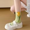 1/5 par Strumpor Mångsidiga Mellankorta Strumpor Bekväma Blommig Design Söt 3D-mönster Söt Tulpanform Andningsbar En Storlek