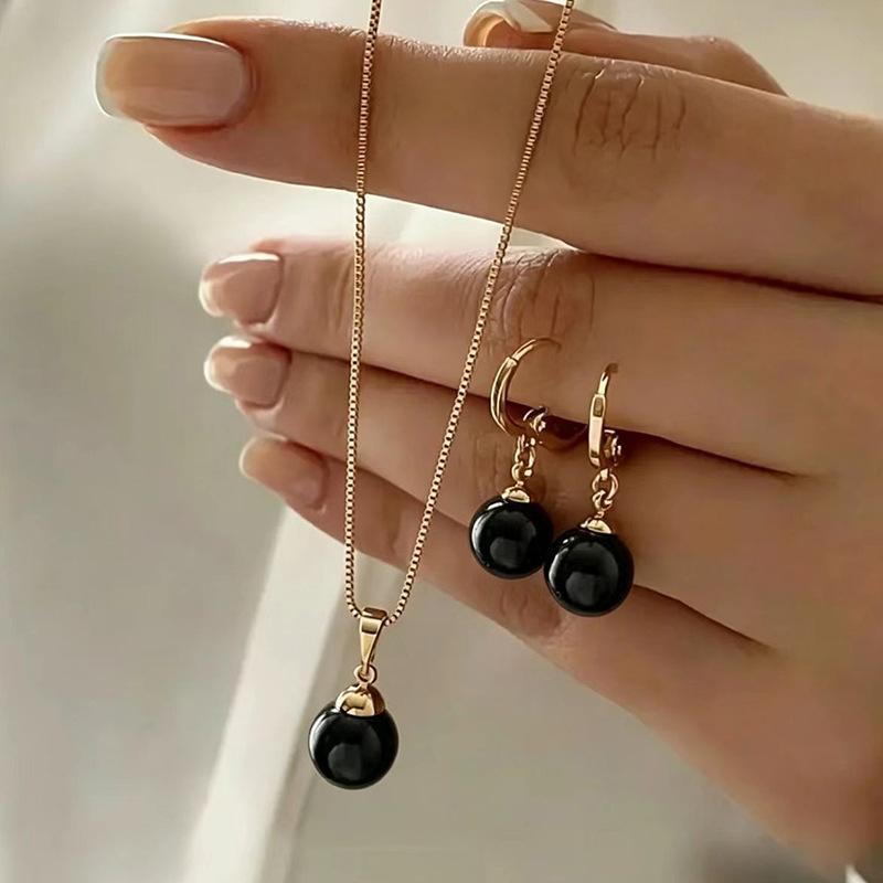 Gold Plated Faux Pearl Jewelry Set With Dainty Pendant Necklace And Drop Earrings Perfect For Daily Wear Date And Gifting