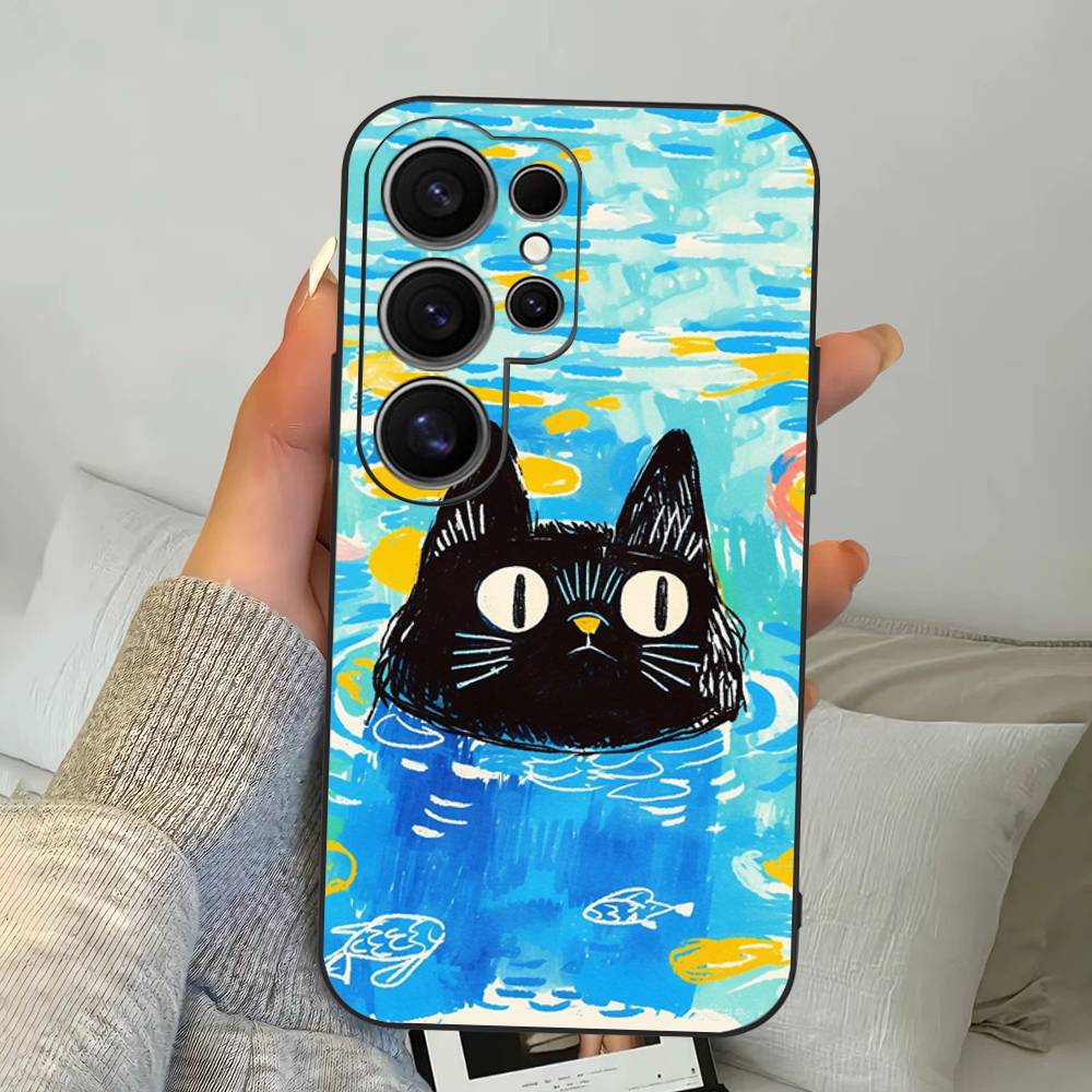 A Cute Comic Cat Phone Case For Samsung S 24 Fe 25 Ultra Plus 20 Lite 21 30 22 23 24 22 Ultra 5G Fundas