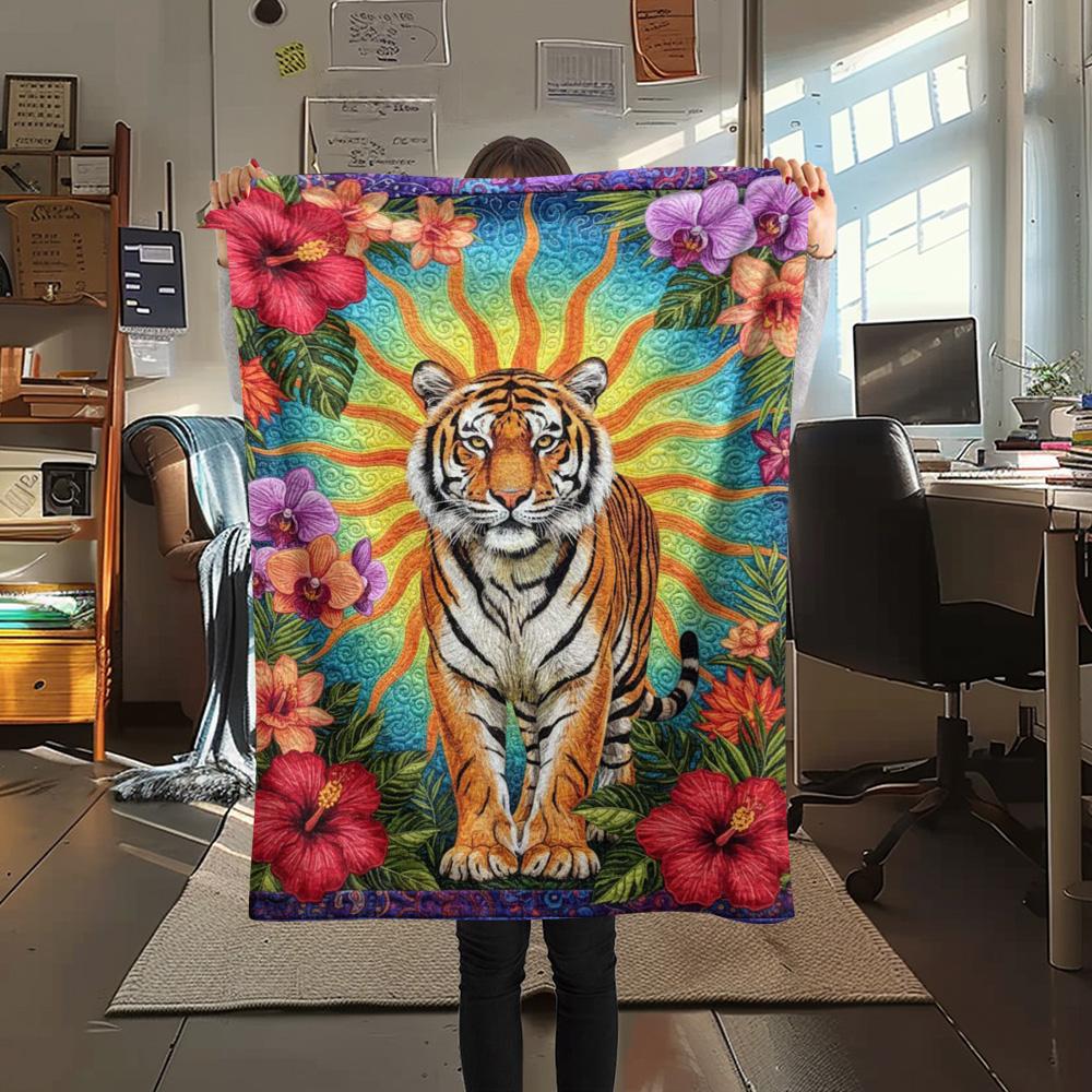 1PC Quilting Print FlAannel Blanket, High Quality Comfortable for All Seasons, Home Decor, Warmth and Comfort